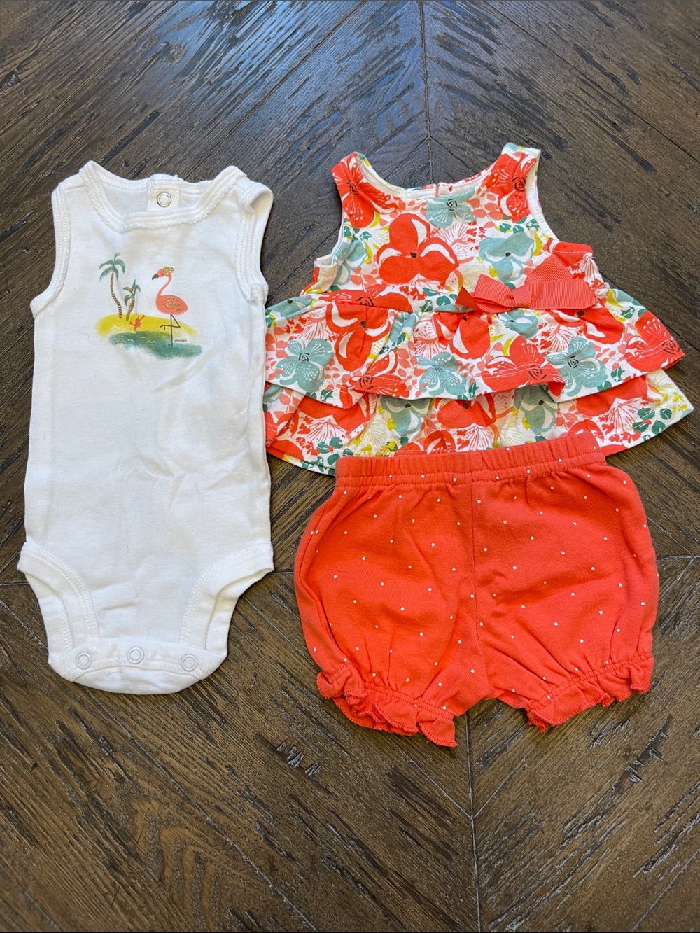 Just One You Ruffle Tank Onesie & Coral Polka-Dot Shorts Set